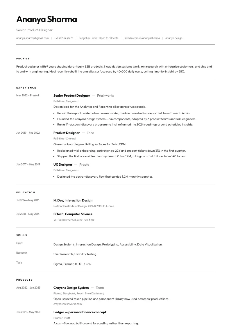 A resume built with the Atlas template