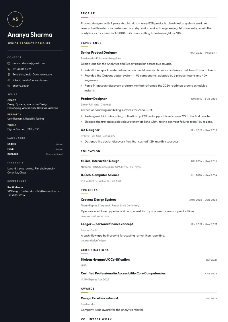 Obsidian resume template